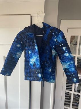 Unisex Sz 8 Lands' End Kids Galaxy-Print Puffer Jacket - Deep Blue